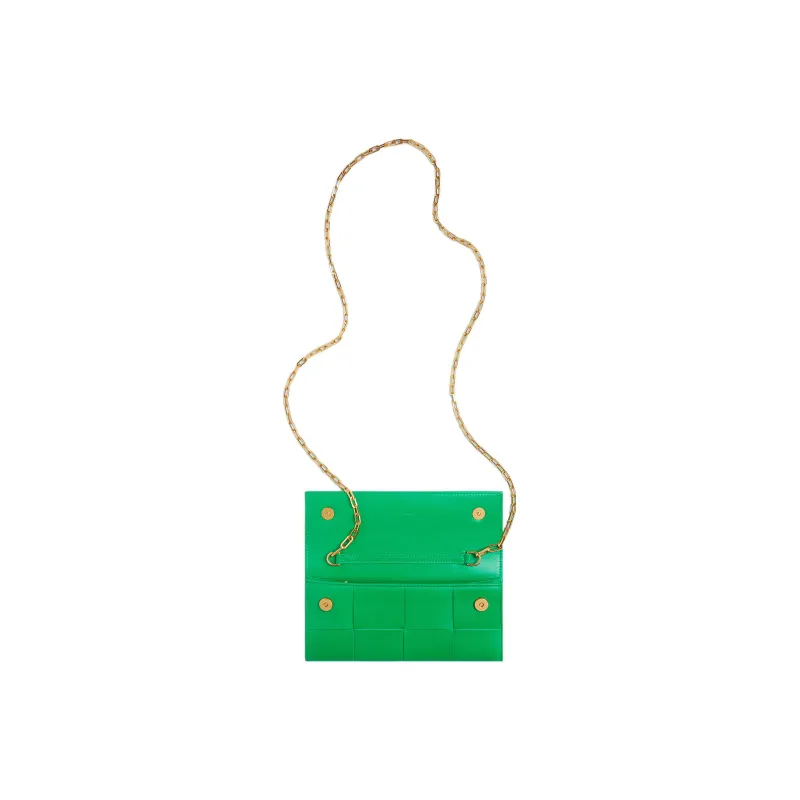 Bottega Veneta CASSETTE Cow Leather One Shoulder Crossbody Chain Wallet Women's Green-2