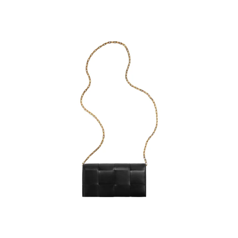 Bottega Veneta CASSETTE Cow Leather One Shoulder Crossbody Chain Wallet Women's Black-2