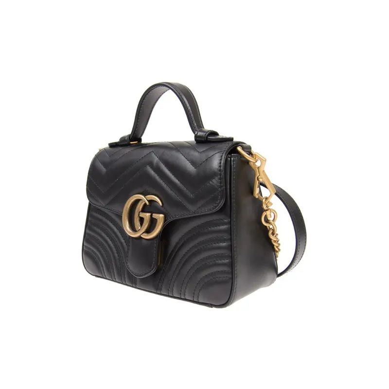 GUCCI GG Marmont Leather Messenger Bag Handbag Shoulder Bag Crossbody Bag Mini Women's Black-1