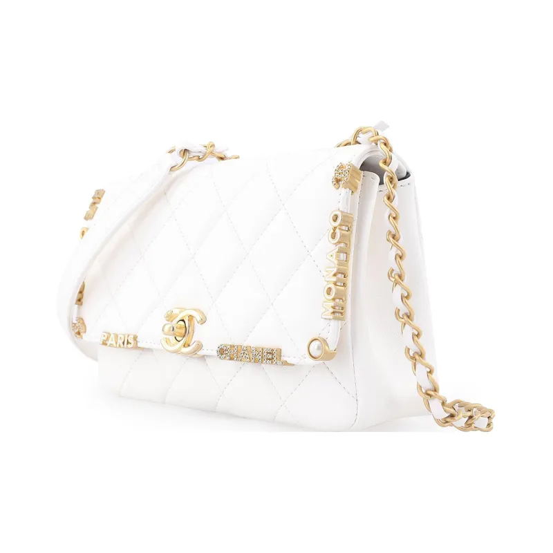 CHANEL 23C Early Spring Lambskin Flap Bag, Crossbody Bag, Shoulder Bag Mini Women's White-1