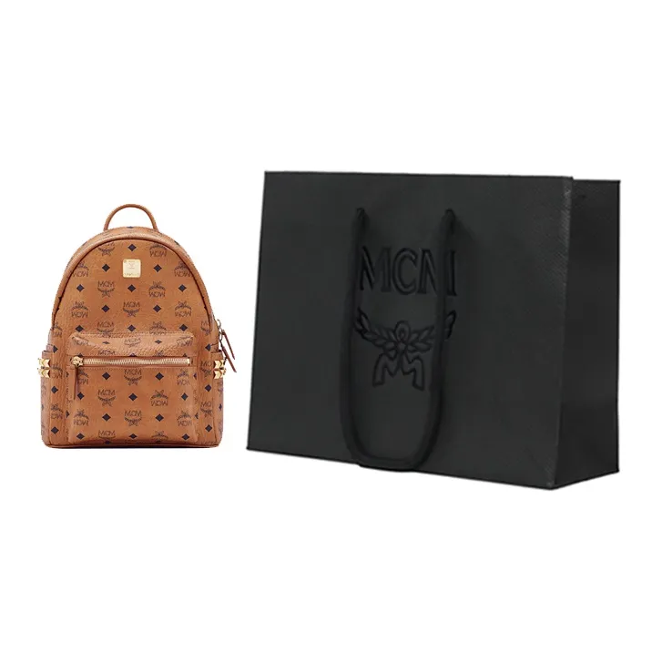 MCM Stark Visetos Coated Canvas Backpack Small Size Unisex Cognac-0