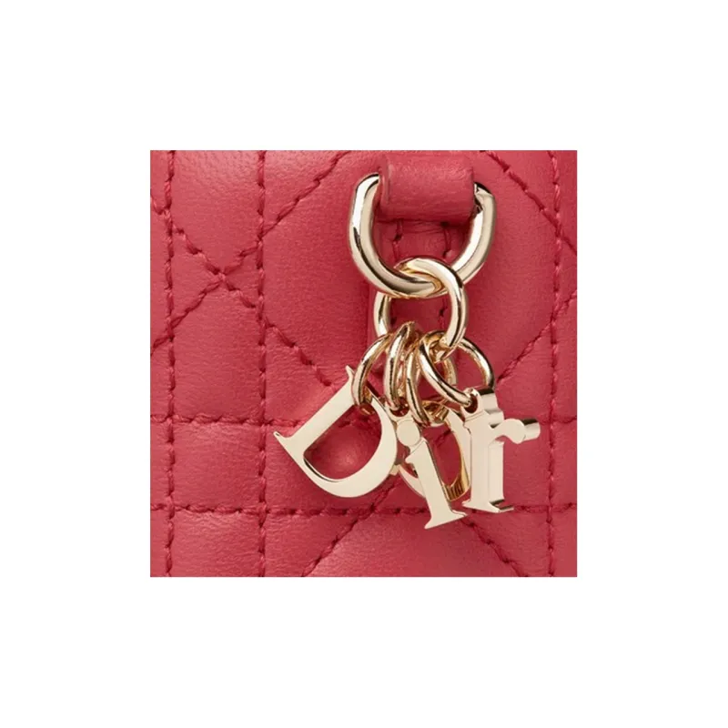 DIOR Lady Dior Lambskin Makeup Bag Women's Berry Pink-4