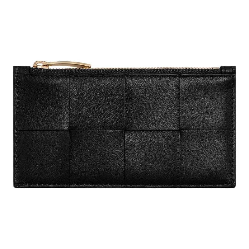 Bottega Veneta Sheepskin With Calfskin Card Holder, Wallet Women's Black-0