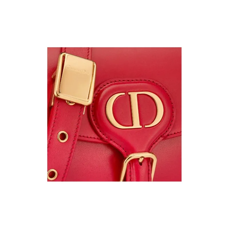 DIOR Bobby Smooth Finish Cow Leather Saddle Bag Shoulder Bag Crossbody Bag Small Size Women's Red-3
