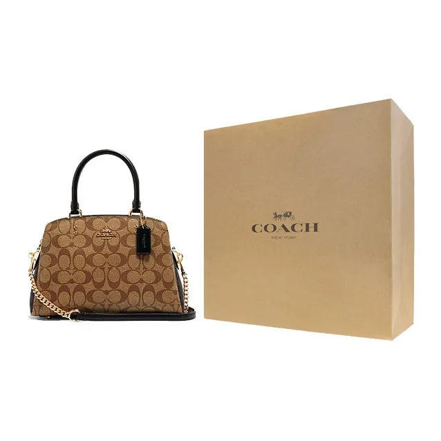 COACH Lillie Coated Canvas With Leather Shoulder Bag Crossbody Bag Handbag Medium Size Women's Khaki Monogram-7