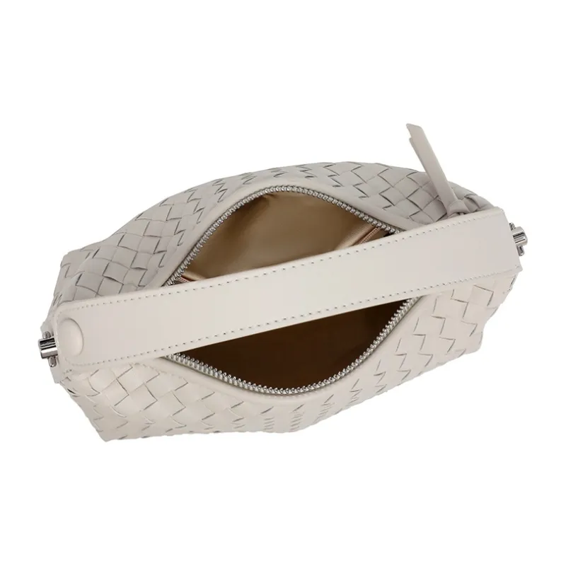 ST&SAT Cow Leather Shoulder Bag Crossbody Bag Handbag Woven Bag Large Size Women's Ecru-11