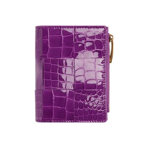 Bottega Veneta Shiny Cow Leather Card Holder Wallet Small Size Women's Venom Violet