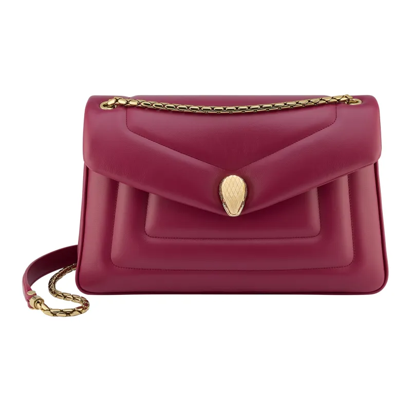 BVLGARI Serpenti Reverse Calfskin Crossbody Bag Shoulder Bag Women's Red-1