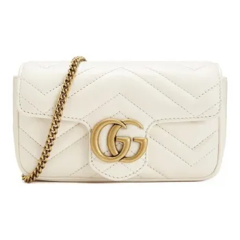 GUCCI GG Marmont Leather Crossbody Bag, Shoulder Bag Extra Mini Women's White