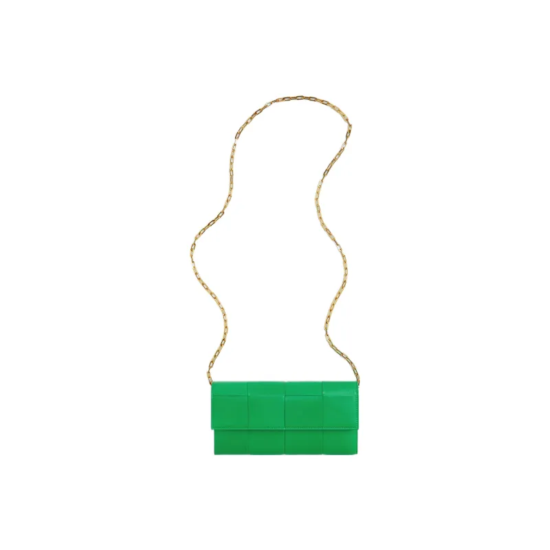 Bottega Veneta CASSETTE Cow Leather One Shoulder Crossbody Chain Wallet Women's Green-1