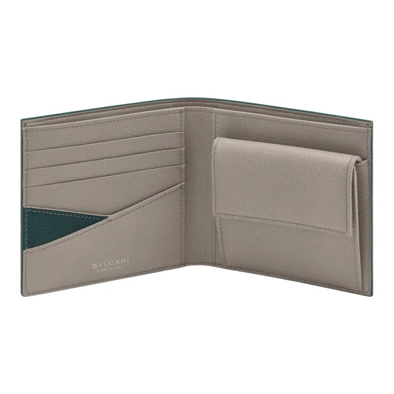 BVLGARI Calfskin Wallet Men's Green-2