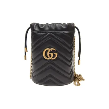GUCCI GG Marmont Quilting Leather Bucket Bags Chain Crossbody Bag Shoulder Bag Women's Black