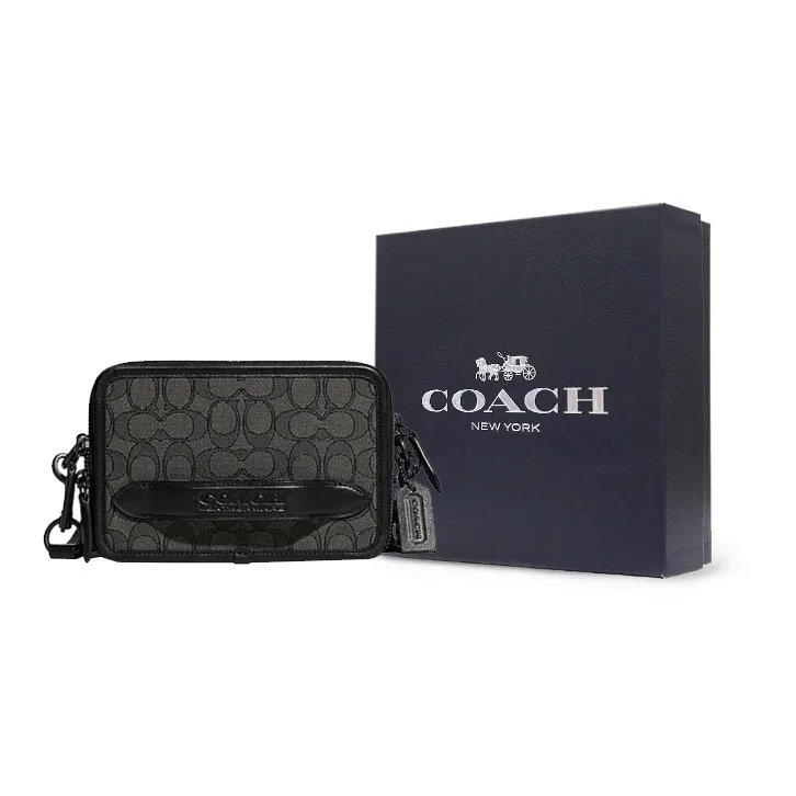 COACH Charter Fabric With Cow Leather Shoulder Bag, Crossbody Bag Men's Black-6
