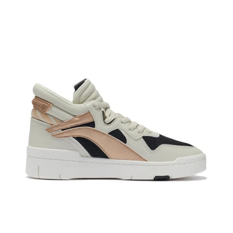 LiNing Wave Suprewave Mid Anti Slip Wear Resistant High Top Skateboard Shoes Women's White Black Gold-1
