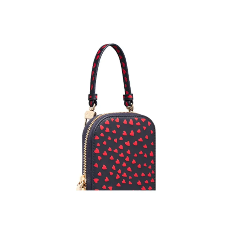 DIOR Lady Dior Cow Leather One Shoulder Crossbody Cell Phone Pouch Women's Navy & Red-2