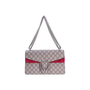 GUCCI Dionysus Canvas With Leather Shoulder Bag, Crossbody Bag Small Size Women's Ebony/Red