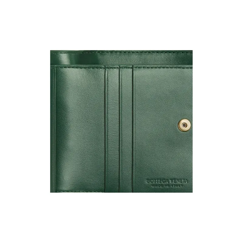Bottega Veneta Lambskin With Calfskin Wallet Trumpets Women's Dark Green-4