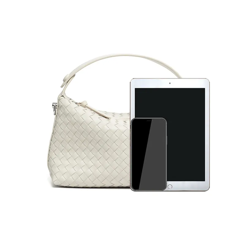 ST&SAT Cow Leather Shoulder Bag Crossbody Bag Handbag Woven Bag Large Size Women's Ecru-14