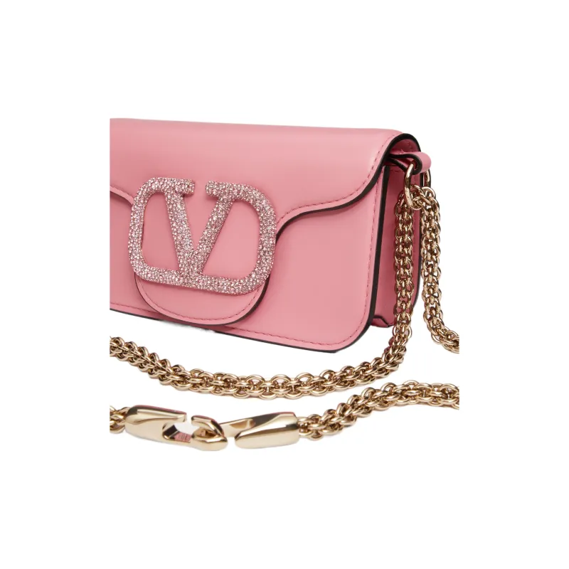 Valentino Locò Faux Crystal Shoulder Bag, Crossbody Bag, Handbag Mini Women's Pink-6