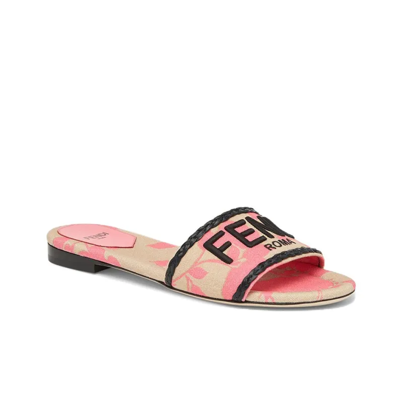 FENDI Embroidered-logo Slip-on Slides-1
