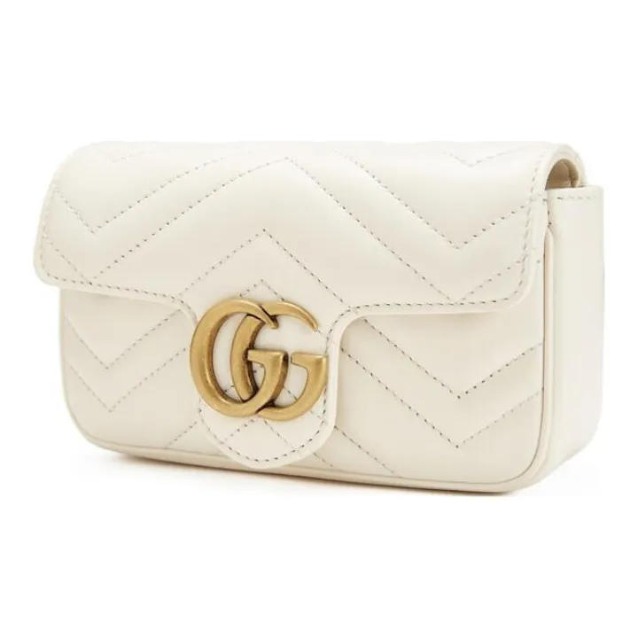 GUCCI GG Marmont Leather Crossbody Bag, Shoulder Bag Extra Mini Women's White-1