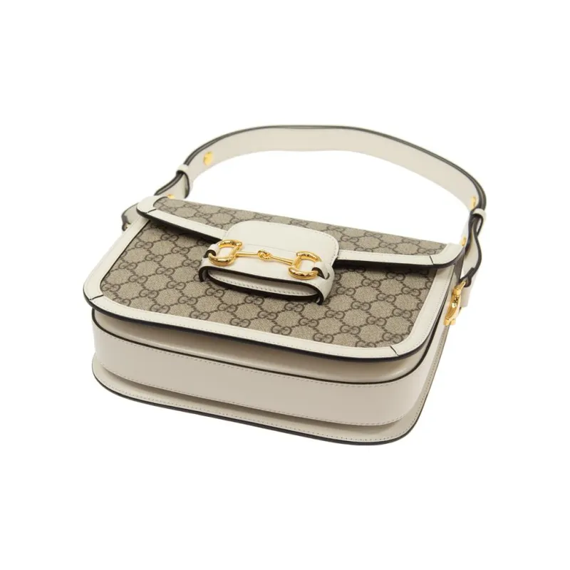 GUCCI Horsebit 1955 Canvas With Leather Canvas Bag Saddle Bag Crossbody Bag Shoulder Bag Women's Ebony & White-7