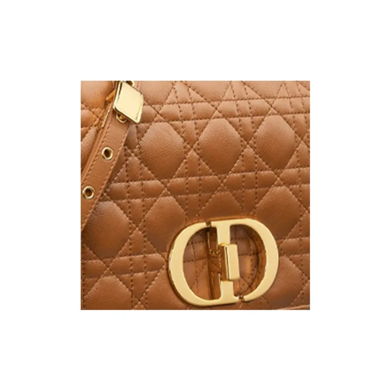 DIOR Caro Plaid Calfskin Shoulder Bag Crossbody Bag Large Size Women's Cognac-6