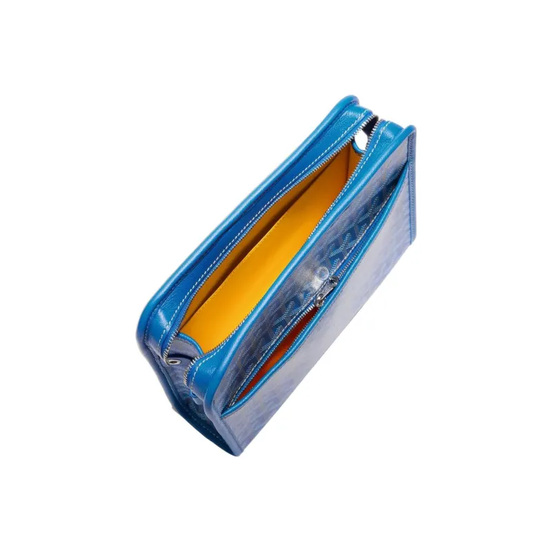 GOYARD JOUVENCE Canvas With Leather Travel Storage Bag Clutch Toiletry Bag Medium Size Unisex Blue-2