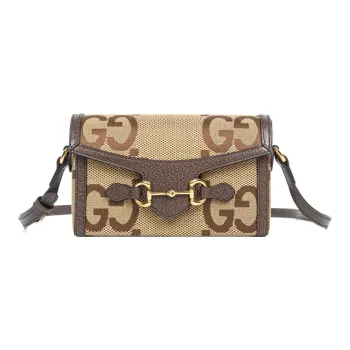 GUCCI Horsebit 1955 Canvas With Leather Binding Box Bag Shoulder Bag Crossbody Bag Mini Unisex Camel/Ebony