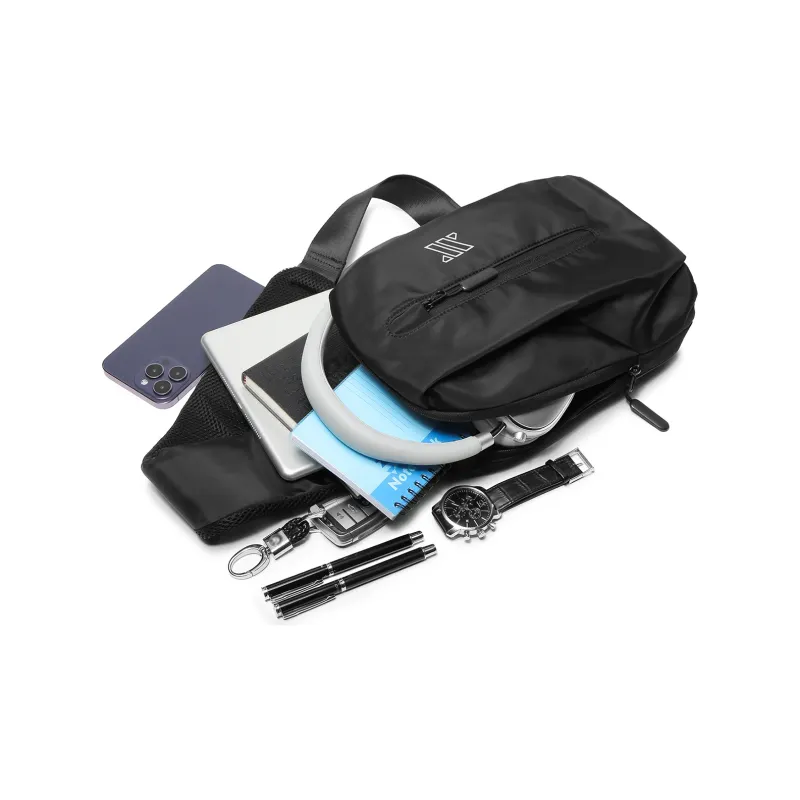 NOMK Oxford Backpack Shoulder Bag Crossbody Bag Workwear Bag Techwear Sling Bag Medium Size Unisex Black-5