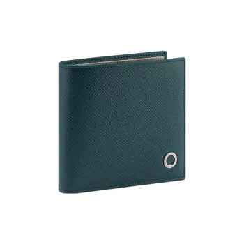 BVLGARI Calfskin Wallet Men's Dark Green