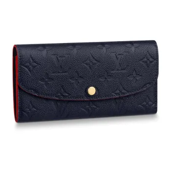 LOUIS VUITTON Emilie Soft Grain Cow Leather Wallet Regular Women's Deep Sea Blue & Red