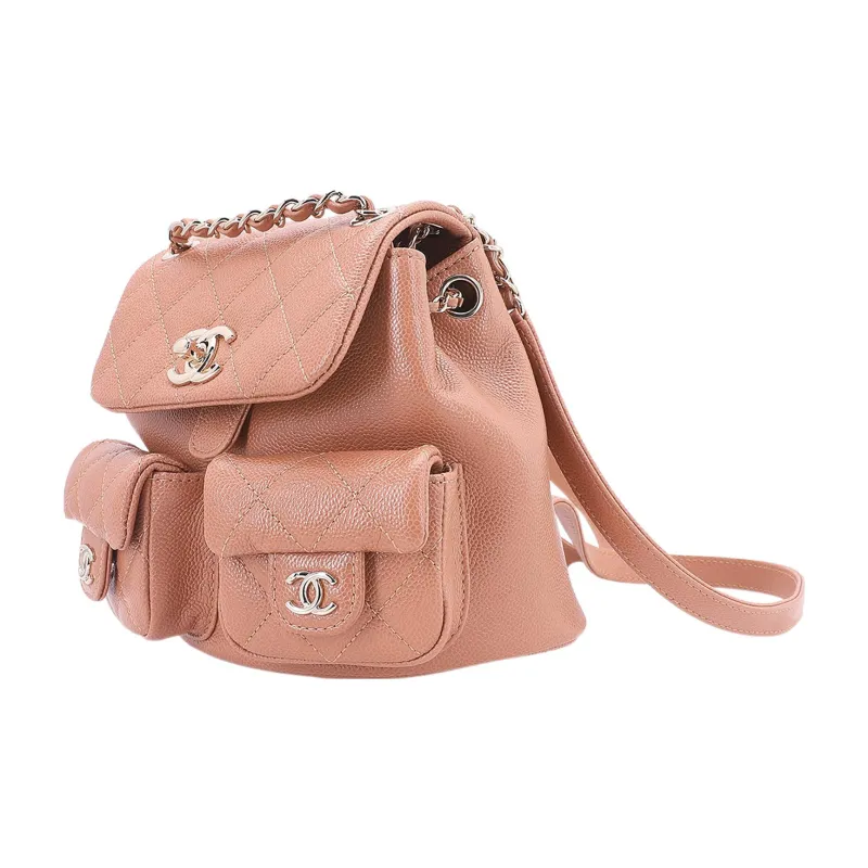 CHANEL 23P Spring And Summer Duma Grain Embossed Caviar Cow Leather Backpack Trumpets Women's Milk Tea/Caramel-1