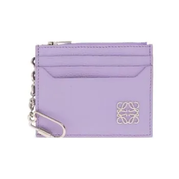 LOEWE Anagram Square Chain Zip Closure Coin Card Holder Women's Purple