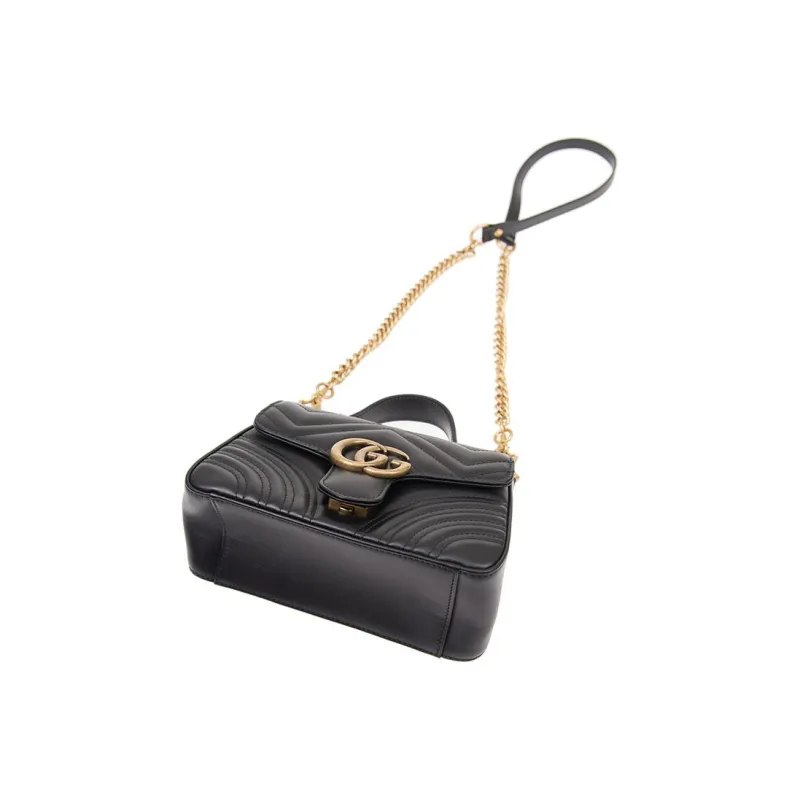GUCCI GG Marmont Leather Messenger Bag Handbag Shoulder Bag Crossbody Bag Mini Women's Black-3