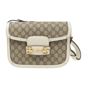 GUCCI Horsebit 1955 Canvas With Leather Canvas Bag Saddle Bag Crossbody Bag Shoulder Bag Women's Ebony & White