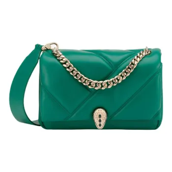 BVLGARI Serpenti Cabochon Calfskin Shoulder Bag Crossbody Bag Small Size Women's Green