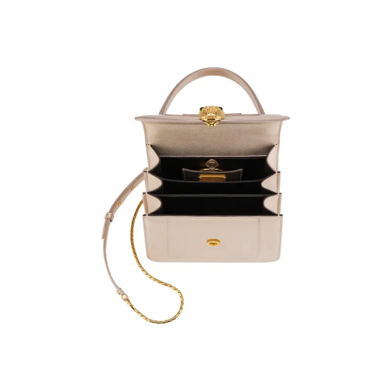 BVLGARI Serpenti Forever Calfskin Handbag Shoulder Bag Crossbody Bag Small Size Women's Silver-Gold-3