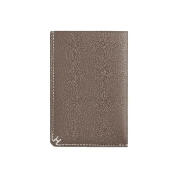HERMES Calfskin Card Holder Unisex 18 Etoupe Elephant Gray