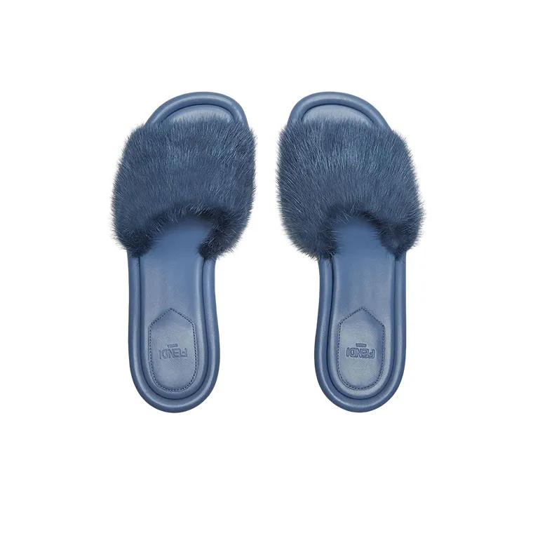 FENDI Baguette Slide Slippers Women's Blue-3