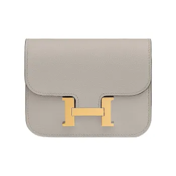 HERMES Constance Slim Evercolor Calfskin Card Holder, Wallet Fanny Pack Women's 8L Beton Glacier White