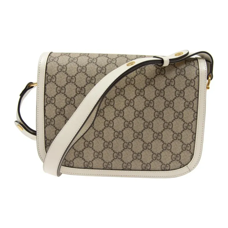 GUCCI Horsebit 1955 Canvas With Leather Canvas Bag Saddle Bag Crossbody Bag Shoulder Bag Women's Ebony & White-4