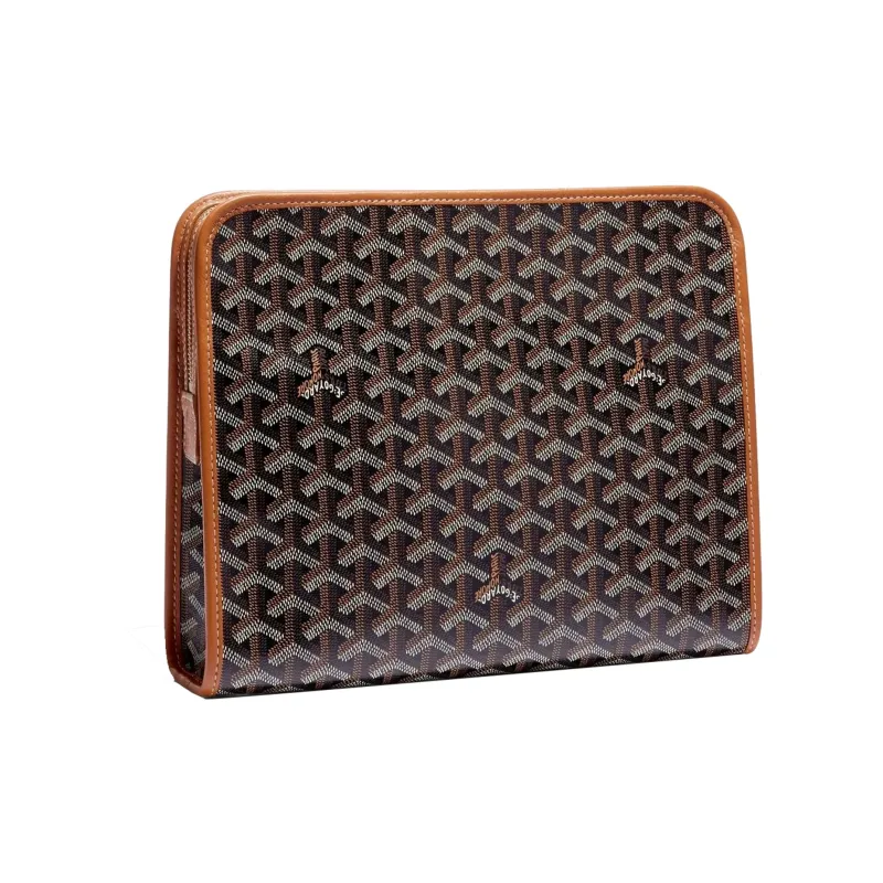 GOYARD JOUVENCE Calfskin Canvas Storage Bags Handheld Toiletry Bags Large Size Unisex Brown-1