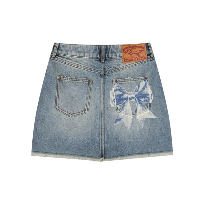 UOOYAA Denim Short Skirts Women's White Blue-1