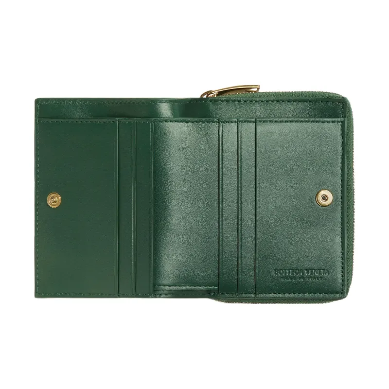 Bottega Veneta Lambskin With Calfskin Wallet Trumpets Women's Dark Green-3