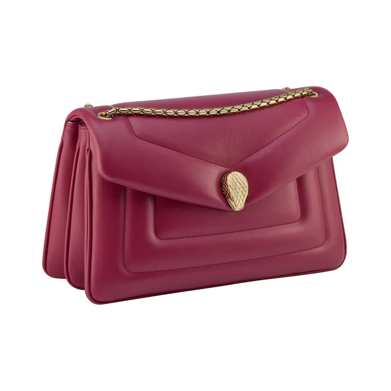 BVLGARI Serpenti Reverse Calfskin Crossbody Bag Shoulder Bag Women's Red-2