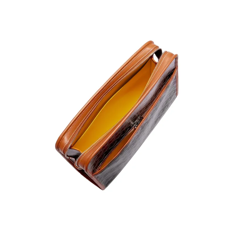 GOYARD JOUVENCE Calfskin Canvas Storage Bags Handheld Toiletry Bags Large Size Unisex Brown-2