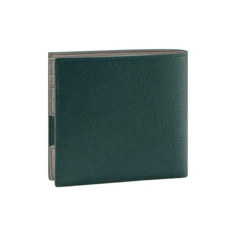 BVLGARI Calfskin Wallet Men's Green-1