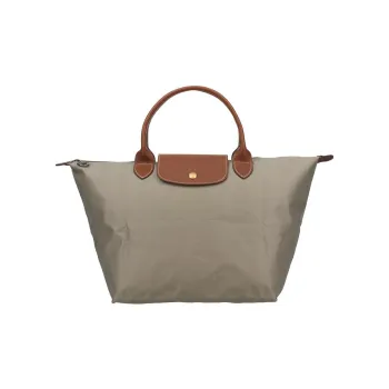 LONGCHAMP Le Pliage Cow Leather Trim Tote Bag, Shopping Bag, Dumpling Bag, Handbag Medium Size Women's Gray