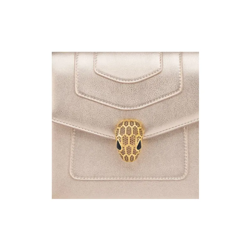 BVLGARI Serpenti Forever Calfskin Handbag Shoulder Bag Crossbody Bag Small Size Women's Silver-Gold-4